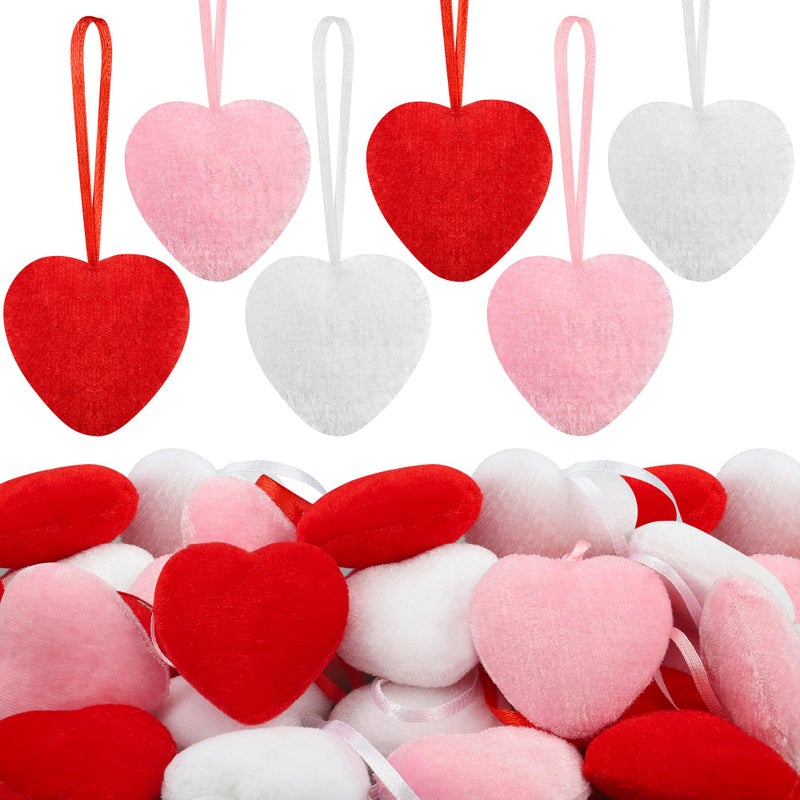peony man 24 Pcs Valentines Day Fabric Heart Ornaments 2 Inch Heart Shaped Tree Ornaments Valentine Hearts Hanging Decoration For Home Valentines Day Wedding Party Crafts Decor - Image 1