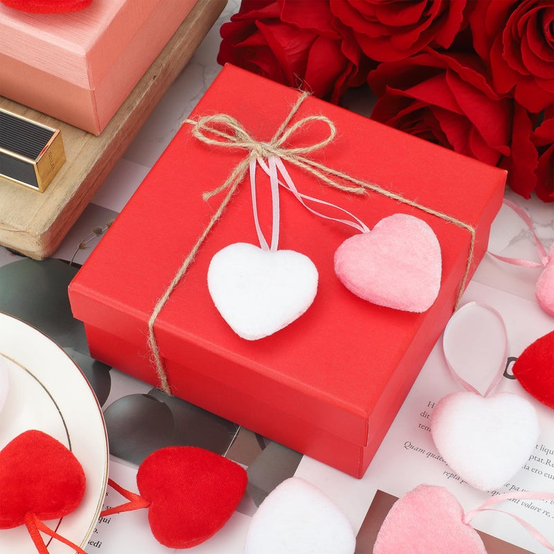 peony man 24 Pcs Valentines Day Fabric Heart Ornaments 2 Inch Heart Shaped Tree Ornaments Valentine Hearts Hanging Decoration For Home Valentines Day Wedding Party Crafts Decor - Image 4