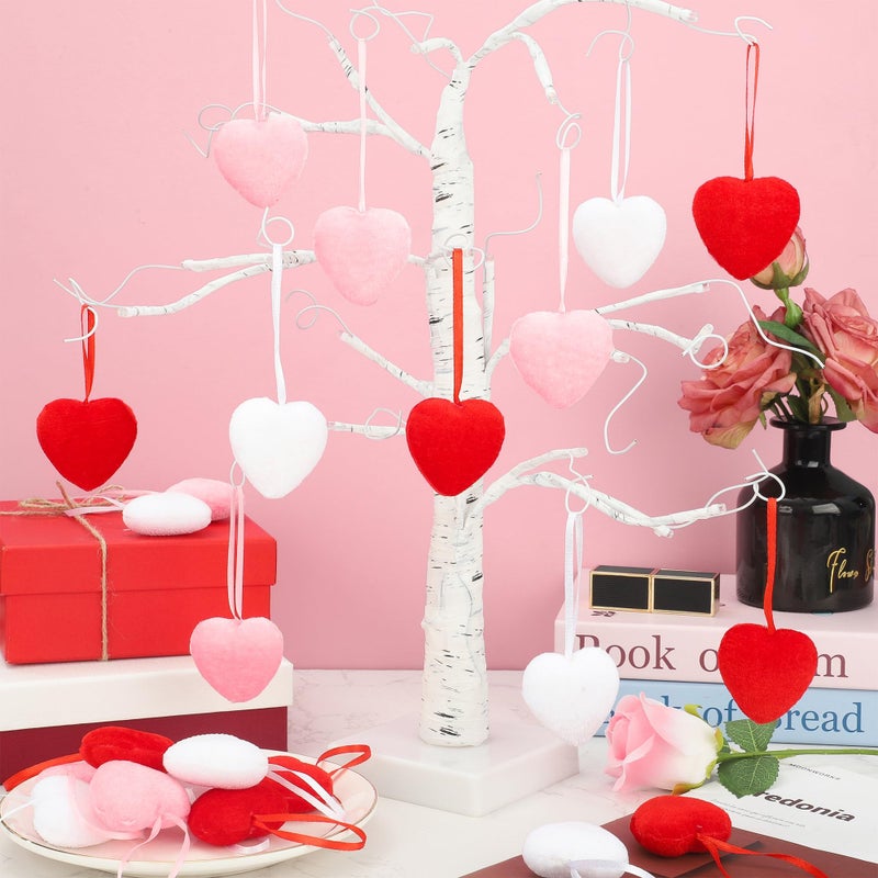 peony man 24 Pcs Valentines Day Fabric Heart Ornaments 2 Inch Heart Shaped Tree Ornaments Valentine Hearts Hanging Decoration For Home Valentines Day Wedding Party Crafts Decor - Image 5