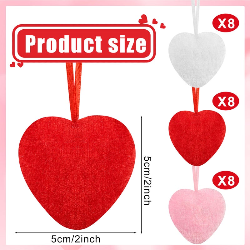 peony man 24 Pcs Valentines Day Fabric Heart Ornaments 2 Inch Heart Shaped Tree Ornaments Valentine Hearts Hanging Decoration For Home Valentines Day Wedding Party Crafts Decor - Image 2