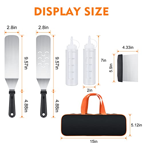 AULTONG 6-Piece Flat Top Griddle Accessories Kit for Blackstone and Camp Chef – Stainless Steel Tools with Carry Bag, Cleaning Brush, and Leak-Free Bottles​(6pcs) - Image 2