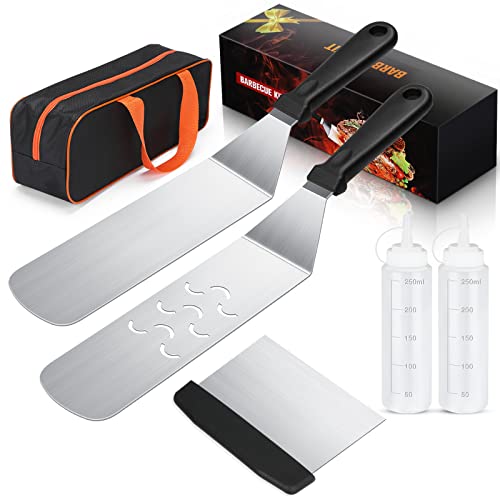 AULTONG 6-Piece Flat Top Griddle Accessories Kit for Blackstone and Camp Chef – Stainless Steel Tools with Carry Bag, Cleaning Brush, and Leak-Free Bottles​(6pcs) - Image 1