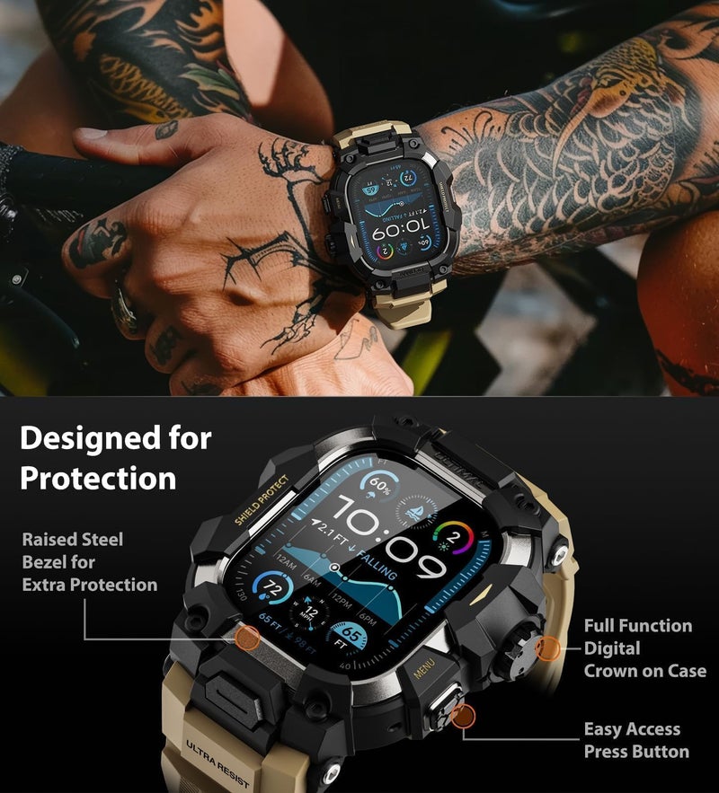 ULTIMAL Rugged Case with Band for Apple Watch 49mm,Compatible with Apple Watch Ultra 3/2/1, Military Grade Shockproof Bumper Cover for iWatch Tactical Band Men (49mm,Desert Yellow) - Image 3