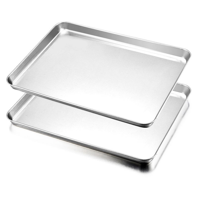 HaWare Baking Tray Set of 2 Stainless Steel Oven Tray Large Cookie Sheet Pan for Baking Cooking Serving  40 x 30 x 25 cm Healthy  Non Toxic Easy Clean  Dishwasher Safe