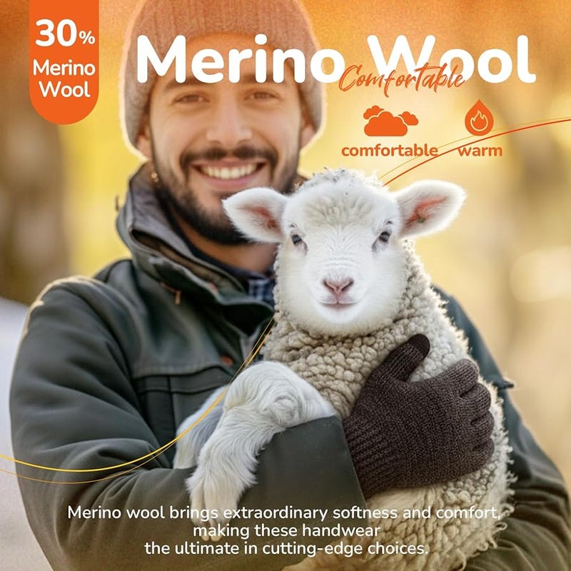 Heat equation Merino Wool Gloves for Men Women, Touch Screen Warm Glove Liners Thermal Soft Knit Lining for Winter Running Hiking - Image 3
