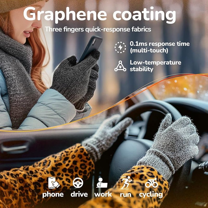 Heat equation Merino Wool Gloves for Men Women, Touch Screen Warm Glove Liners Thermal Soft Knit Lining for Winter Running Hiking - Image 5