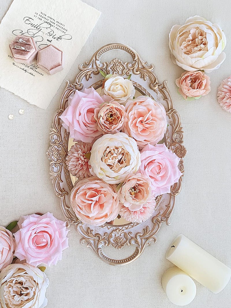 FACINOC Peonies Artificial Flowers Pink Silk Roses Bulk for DIY Wedding Bouquet Bridal Shower Decorations Fake Floral Arrangements Party Table Centerpieces Home Decor Indoor Blush Peach Box 20pcs - Image 4