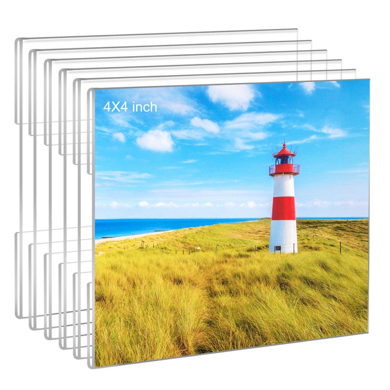 Ludery 4x4 إطارات صور أكريليك مجموعة من 6 إطار صورة واضحة للجدار إطارات الصورة الصافية 4 × 4 إطارات الصور المعلقة 4 × 4 لمكتب المدرسة المنزلية - Image 1