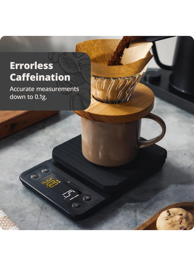 Greater Goods Digital Accurate Coffee Scale for Pour-Over Maker, with Timer for Great French Press and General Kitchen Use, Designed in St. Louis, (Onyx Black)