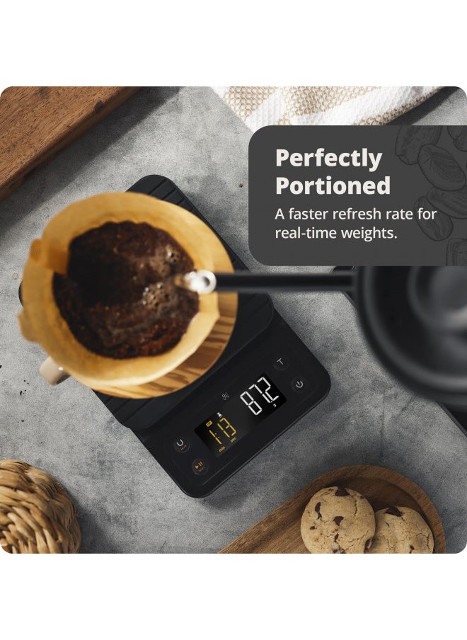 Greater Goods Digital Accurate Coffee Scale for Pour-Over Maker, with Timer for Great French Press and General Kitchen Use, Designed in St. Louis, (Onyx Black)