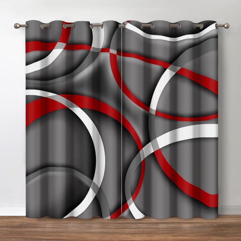 Jekeno Geometry Swirls Modern Blackout Curtains  Abstract Art Fashion Grommet Window Drapes Bedroom Decorative Home Living Room Darkening Curtain 2 Panel Set 52 X 84