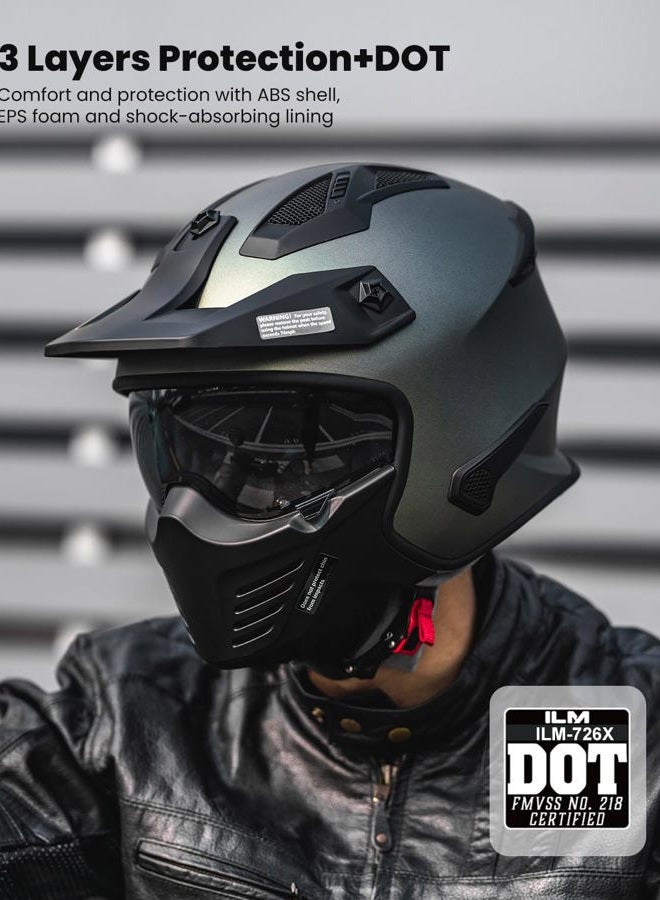 ILM Open Face Motorcycle 3/4 Half Helmet for Dirt Bike Moped ATV UTV Motocross Cruiser Scooter DOT Model 726X (Midnight Green,L) - Image 5