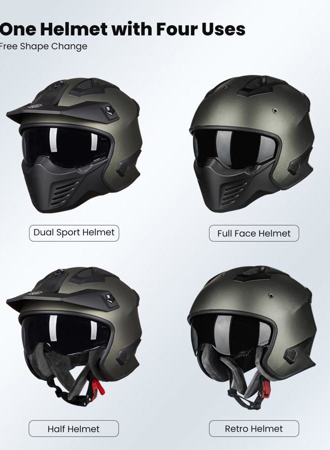 ILM Open Face Motorcycle 3/4 Half Helmet for Dirt Bike Moped ATV UTV Motocross Cruiser Scooter DOT Model 726X (Midnight Green,L) - Image 3