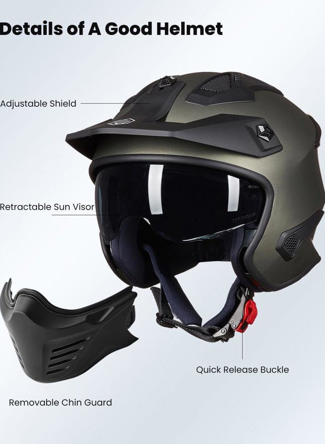 ILM Open Face Motorcycle 3/4 Half Helmet for Dirt Bike Moped ATV UTV Motocross Cruiser Scooter DOT Model 726X (Midnight Green,L) - Image 4