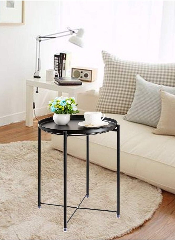 Metal Side Table End Table Small Coffee Table with Removable Tray Simple Bedside Table for Livingroom,Bedroom,Patio,Garden