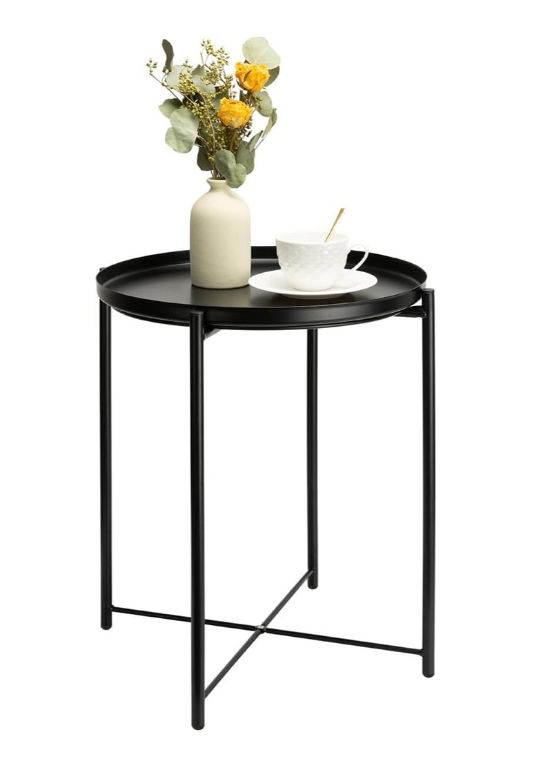 Metal Side Table End Table Small Coffee Table with Removable Tray Simple Bedside Table for Livingroom,Bedroom,Patio,Garden