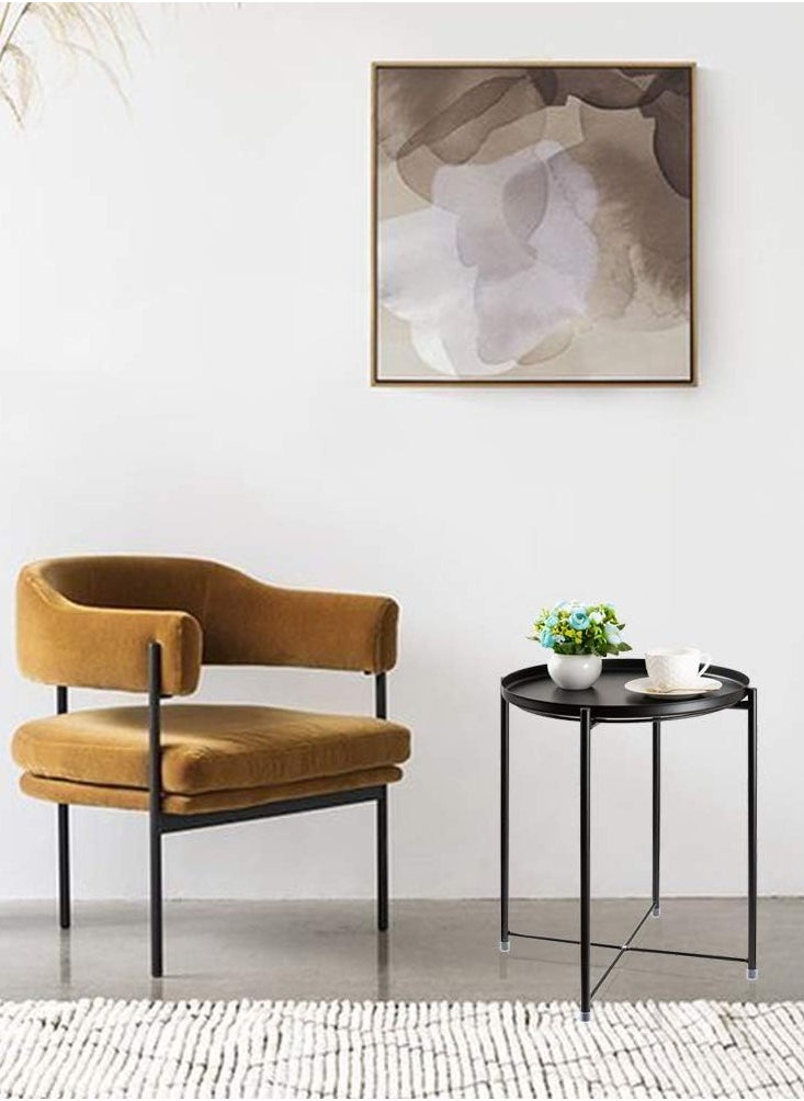 Metal Side Table End Table Small Coffee Table with Removable Tray Simple Bedside Table for Livingroom,Bedroom,Patio,Garden