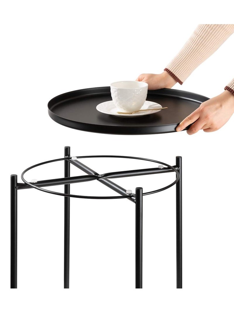 Metal Side Table End Table Small Coffee Table with Removable Tray Simple Bedside Table for Livingroom,Bedroom,Patio,Garden