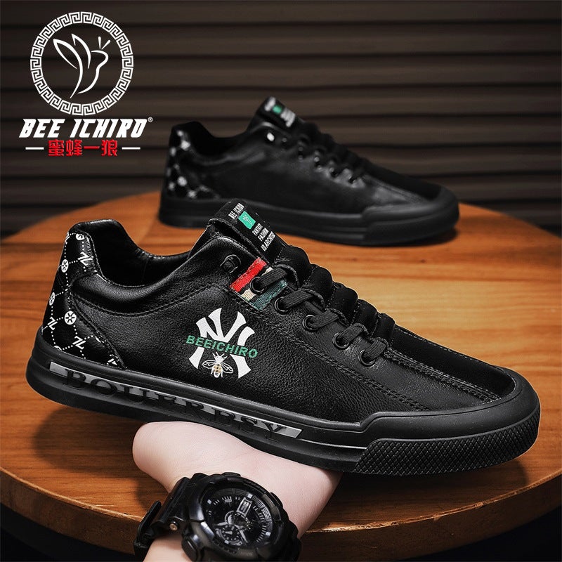 Bee One Wolf Men'S Shoes Breathable New Summer Lazy Casual Shoes Trendy Easiest For Match Genuine Leather Boy White Board Shoes - Image 3