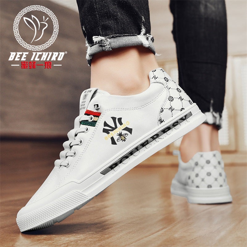 Bee One Wolf Men'S Shoes Breathable New Summer Lazy Casual Shoes Trendy Easiest For Match Genuine Leather Boy White Board Shoes - Image 5