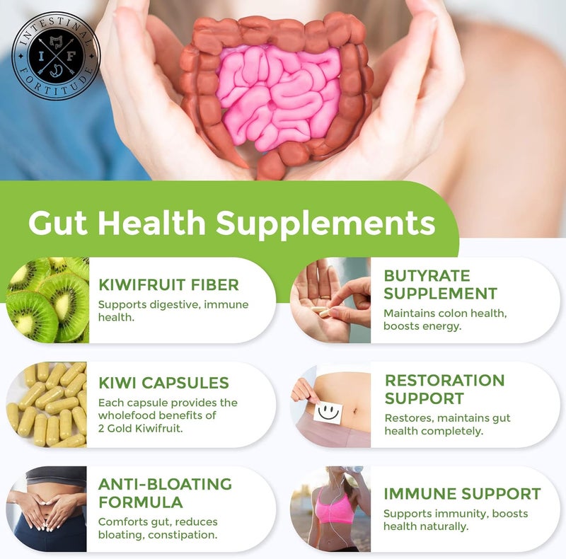 Intestinal Fortitude مكمل بروبيوتيك جولد من فاكهة الكيوي الغنية بالألياف لدعم الجهاز الهضمي والمناعة وإصلاح الأمعاء، كبسولات خالية من الألبان - Image 4