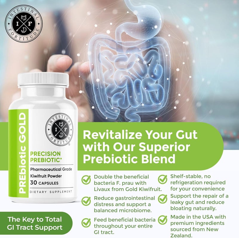 Intestinal Fortitude مكمل بروبيوتيك جولد من فاكهة الكيوي الغنية بالألياف لدعم الجهاز الهضمي والمناعة وإصلاح الأمعاء، كبسولات خالية من الألبان - Image 3