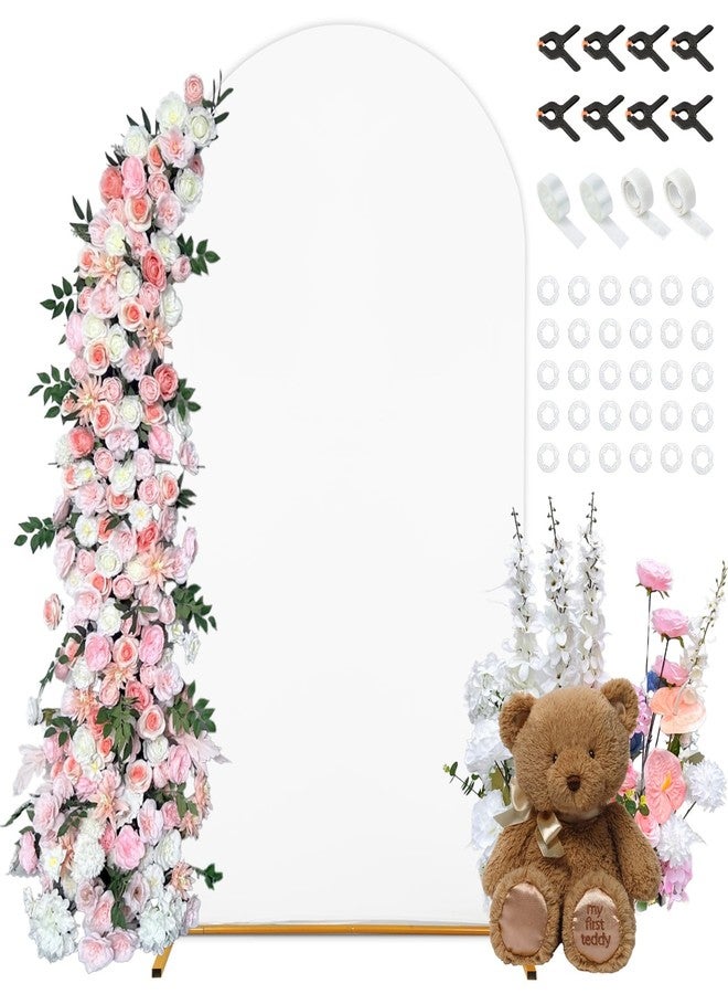 Dexpinzo 7.2 FT Arch Backdrop Cover, White Spandex Round Top Metal Arch Backdrop Stand Cover with Balloon Tie Tool for Wedding Ceremony Baby Shower Gender Reveal Birthday Party Photo Background Decorations - Image 1