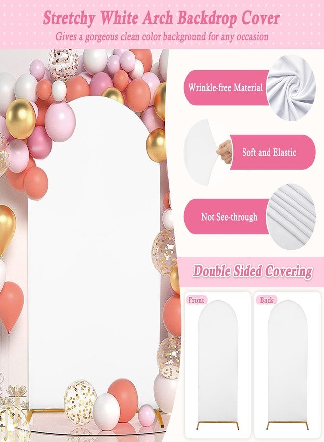 Dexpinzo 7.2 FT Arch Backdrop Cover, White Spandex Round Top Metal Arch Backdrop Stand Cover with Balloon Tie Tool for Wedding Ceremony Baby Shower Gender Reveal Birthday Party Photo Background Decorations - Image 2