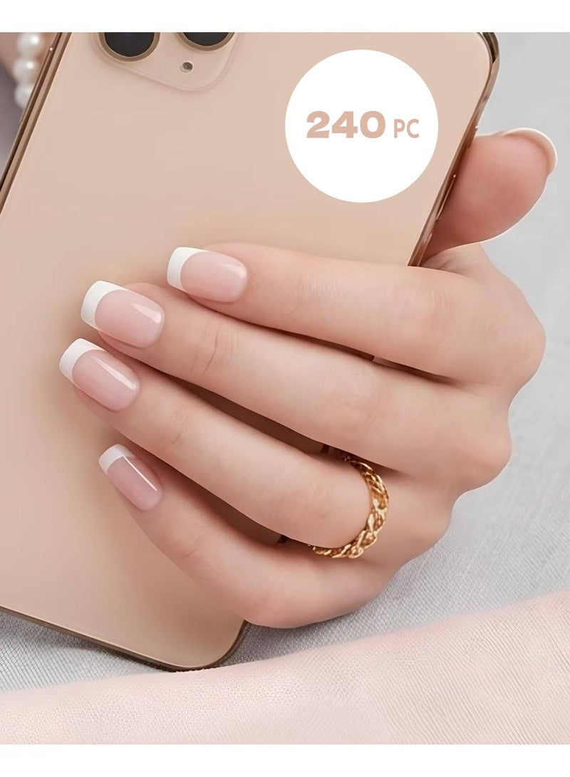 nail 240 PCS Classic French Press On Nails – Artificial Salon Style Nails for Instant Home Manicure, Fileable & Smoothable - Image 1