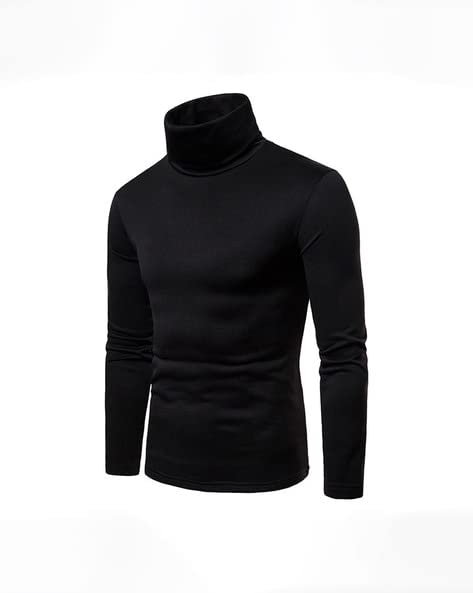AUSK Men's High Neck Cotton Regular Fit T-Shirts(Black-Medium) - Image 2