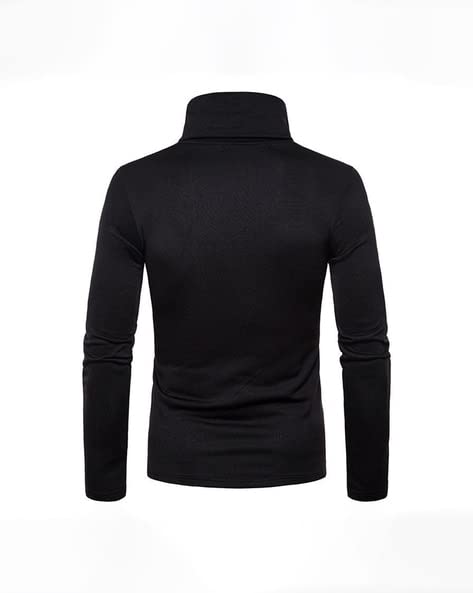 AUSK Men's High Neck Cotton Regular Fit T-Shirts(Black-Medium) - Image 3