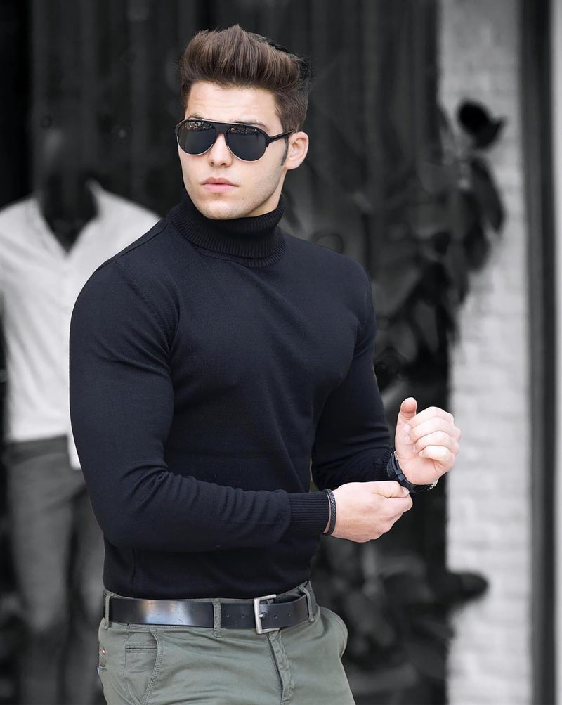 AUSK Men's High Neck Cotton Regular Fit T-Shirts(Black-Medium) - Image 4