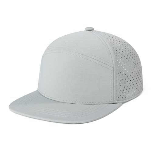 FEINION Men Flat Brim Adjustable Performance Hat Snapback Laser Perforated Baseball Cap (Grey) - Image 2
