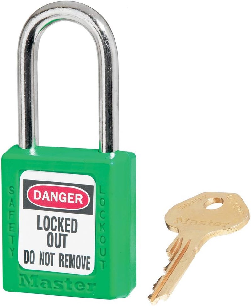 Master Lock 410GRN Thermoplastic Safety Padlock with Key, Green - Image 1