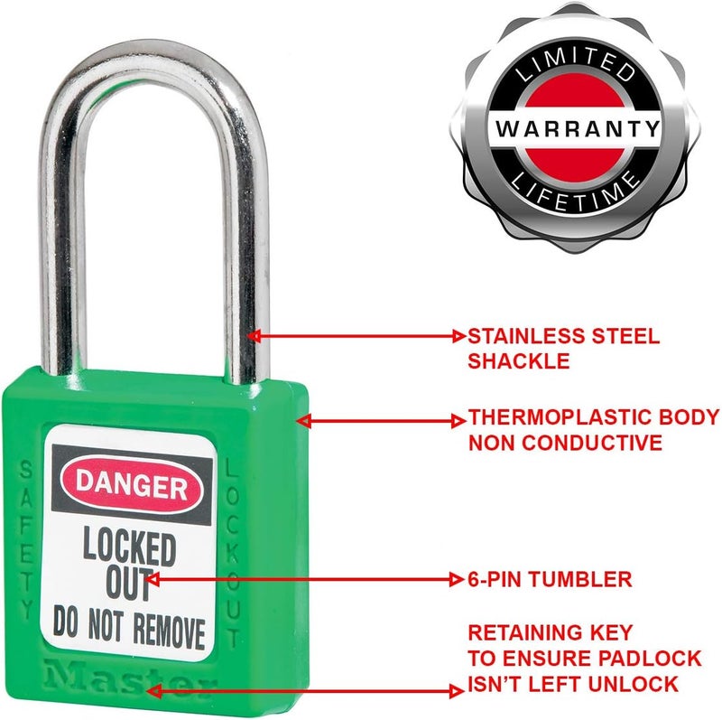 Master Lock 410GRN Thermoplastic Safety Padlock with Key, Green - Image 4
