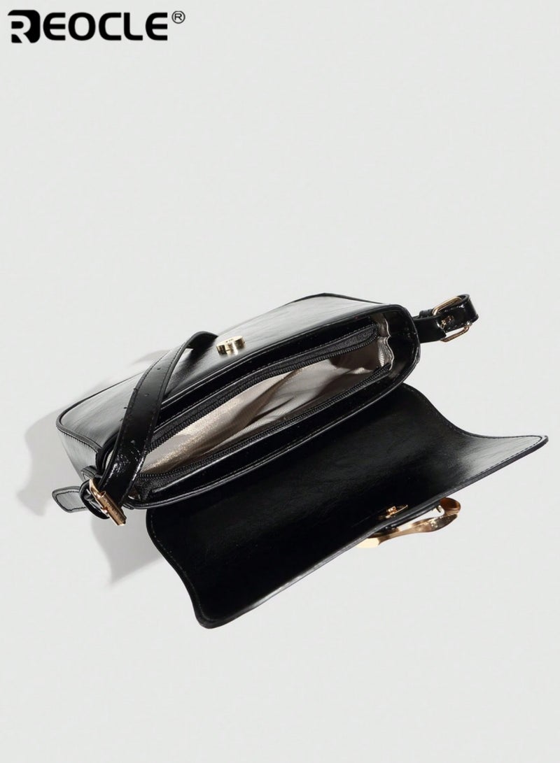 ريوكل حقيبة كتف نسائية كلاسيكية مزينة بإبزيم حقيبة كروسبودي أنيقة ذات تصميم هيكلي مع حزام قابل للتعديل وإغلاق قلاب وتفاصيل معدنية خالدة لإطلالة يومية أنيقة - Image 5