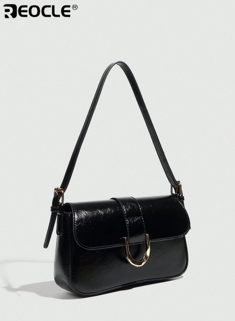 ريوكل حقيبة كتف نسائية كلاسيكية مزينة بإبزيم حقيبة كروسبودي أنيقة ذات تصميم هيكلي مع حزام قابل للتعديل وإغلاق قلاب وتفاصيل معدنية خالدة لإطلالة يومية أنيقة - Image 4