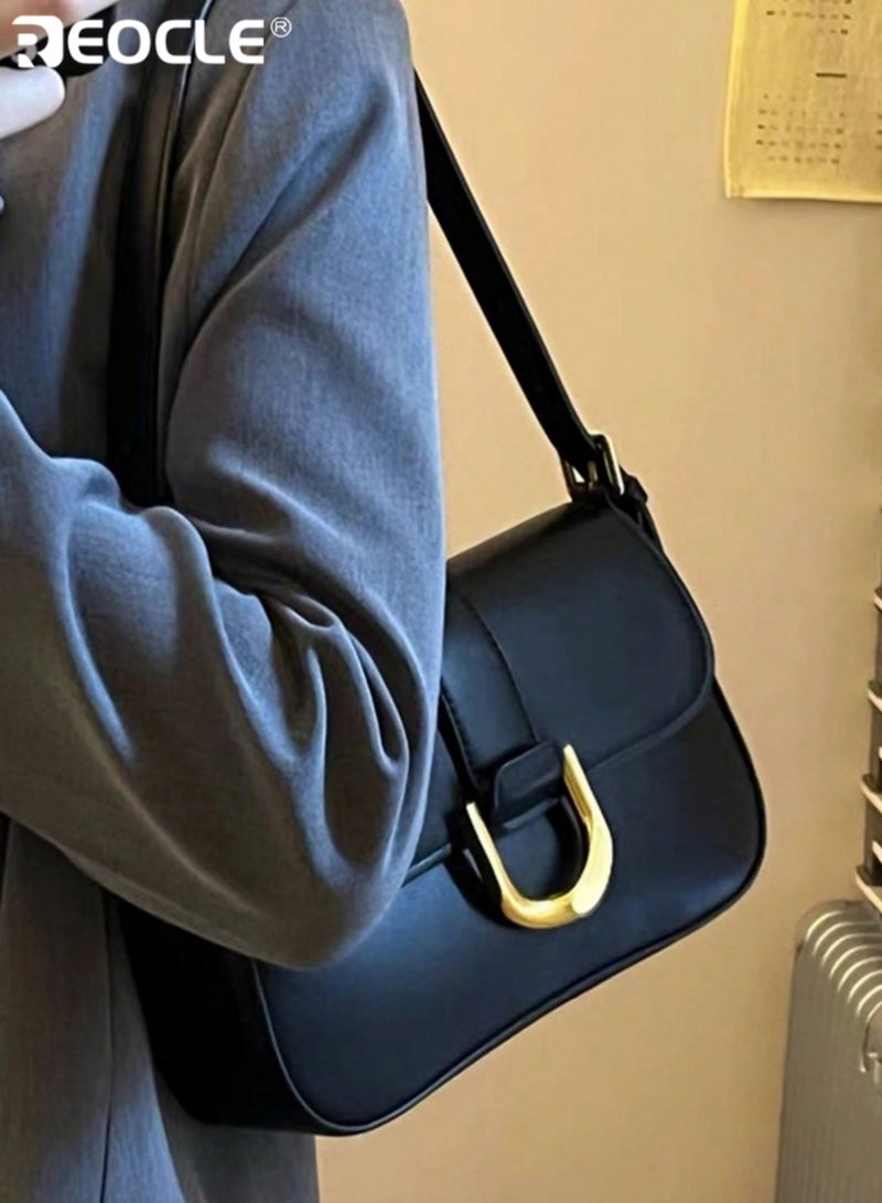 ريوكل حقيبة كتف نسائية كلاسيكية مزينة بإبزيم حقيبة كروسبودي أنيقة ذات تصميم هيكلي مع حزام قابل للتعديل وإغلاق قلاب وتفاصيل معدنية خالدة لإطلالة يومية أنيقة - Image 2