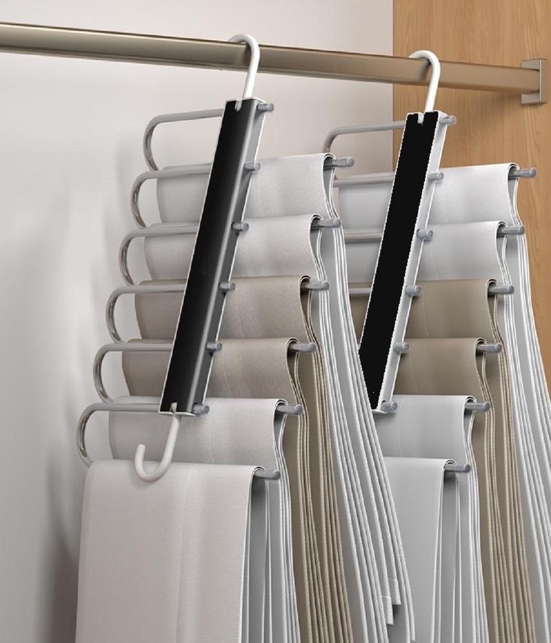 Lxoice 6 in 1 Stainless Steel Foldable for Clothes Hanging, Pant Hangers for Wardrobe, Hanger Clothes Organizer, Hanger Organizer, Trouser Hangers for Wardrobe Pack of 1 (Black) - Image 1