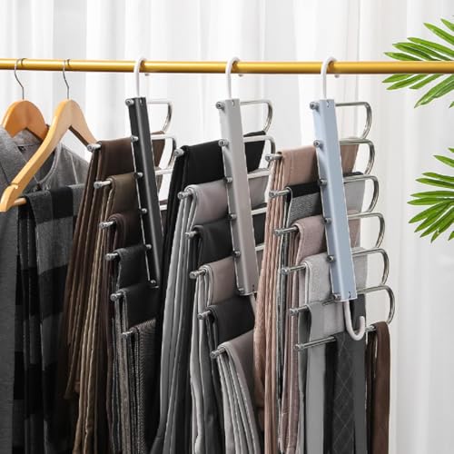 Lxoice 6 in 1 Stainless Steel Foldable for Clothes Hanging, Pant Hangers for Wardrobe, Hanger Clothes Organizer, Hanger Organizer, Trouser Hangers for Wardrobe Pack of 1 (Black) - Image 5