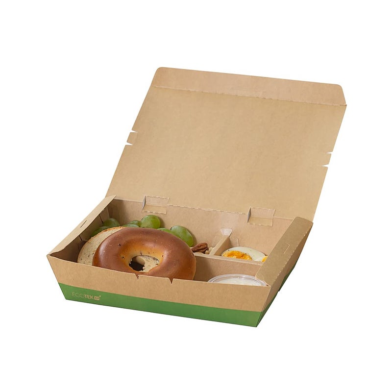 Restaurantware Restaurantware Eco Tek 507 Ounce To Go Boxes 100 Bento Boxes  3 Compartments Tab Lock Closure Kraft and Green Paper Take Out Boxes PLA Lining For Restaurants or Parties 