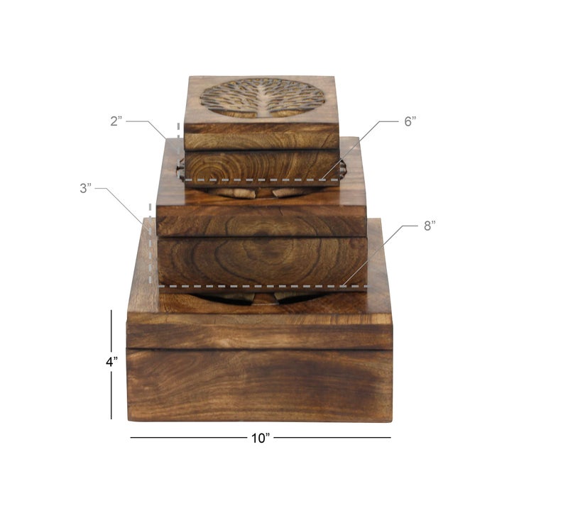 Deco 79 Mango Wood Floral Decorative Box Decorative Keepsake Boxes with Hinged Lid, Set of 3 Storage Boxes, Cream - Image 4