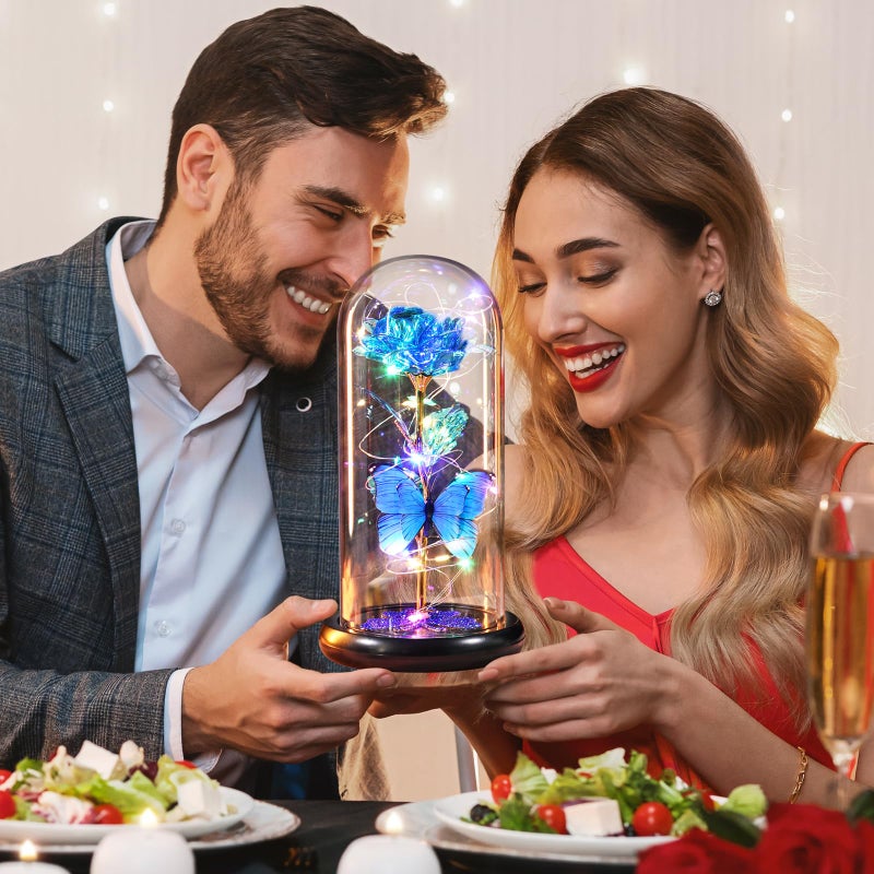 DEEMEI DEEMEI Birthday Gifts for Women Blue Rose Eternal Flower Light Up Rose in Glass Dome Mothers Day Rose Gifts for Grandma Daughter Wife Sister - Image 5