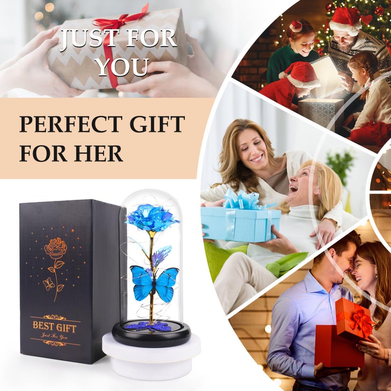 DEEMEI DEEMEI Birthday Gifts for Women Blue Rose Eternal Flower Light Up Rose in Glass Dome Mothers Day Rose Gifts for Grandma Daughter Wife Sister - Image 3