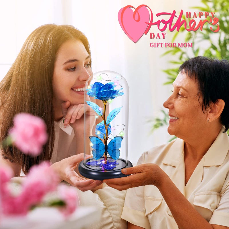 DEEMEI DEEMEI Birthday Gifts for Women Blue Rose Eternal Flower Light Up Rose in Glass Dome Mothers Day Rose Gifts for Grandma Daughter Wife Sister - Image 4