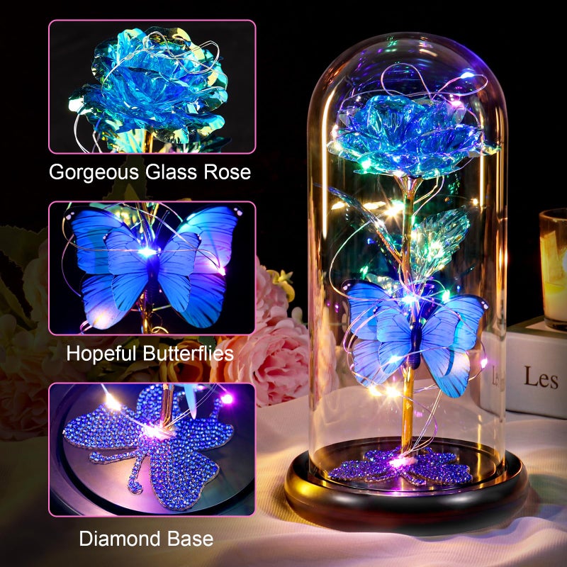DEEMEI DEEMEI Birthday Gifts for Women Blue Rose Eternal Flower Light Up Rose in Glass Dome Mothers Day Rose Gifts for Grandma Daughter Wife Sister - Image 2