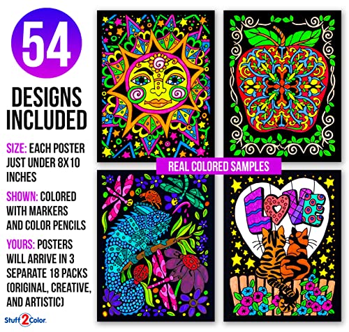 Stuff2Color Colossal Pack of 54 Fuzzy Velvet Coloring Posters (All Unique Designs) - Bulk Crafts and Coloring Activity for All Ages - Great for Group Projects, Assisted Living, Classrooms, and Rehab Centers - Image 2