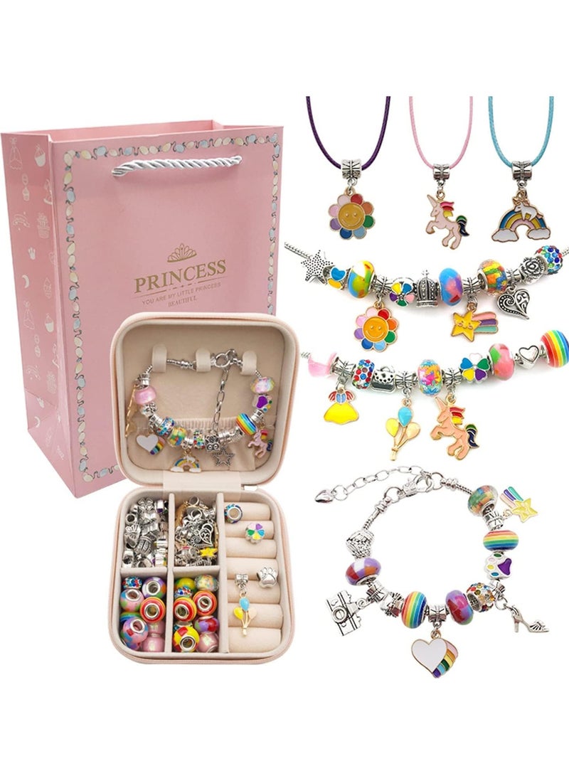 AUTOYSUR Bracelet Making Kit for Girls,68PCs Charm Bracelets Kit with Jewelry Box, Jewelry Charms, Bracelets for DIY Craft, Jewelry Gift for Adults and Kids，Present For 8-12 Year Old Girl (rainbow)  - Image 1