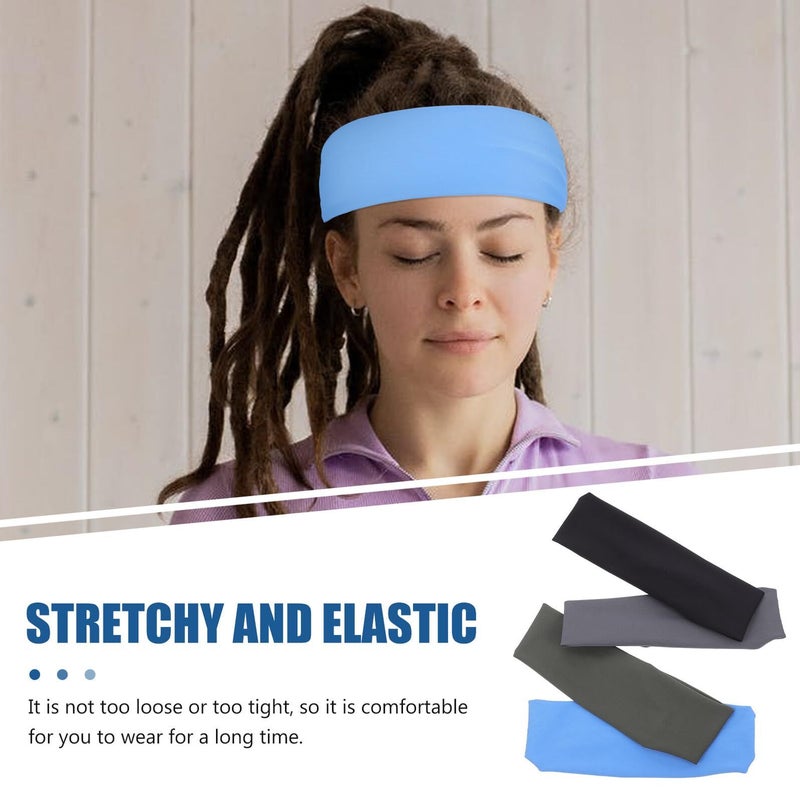 Unisex Moisture Wicking Headbands 4 Pack For Running Yoga Workout Black Gray Blue Green - Image 4