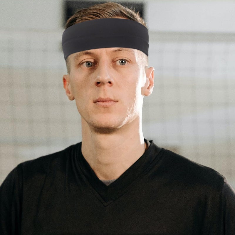 Unisex Moisture Wicking Headbands 4 Pack For Running Yoga Workout Black Gray Blue Green - Image 5